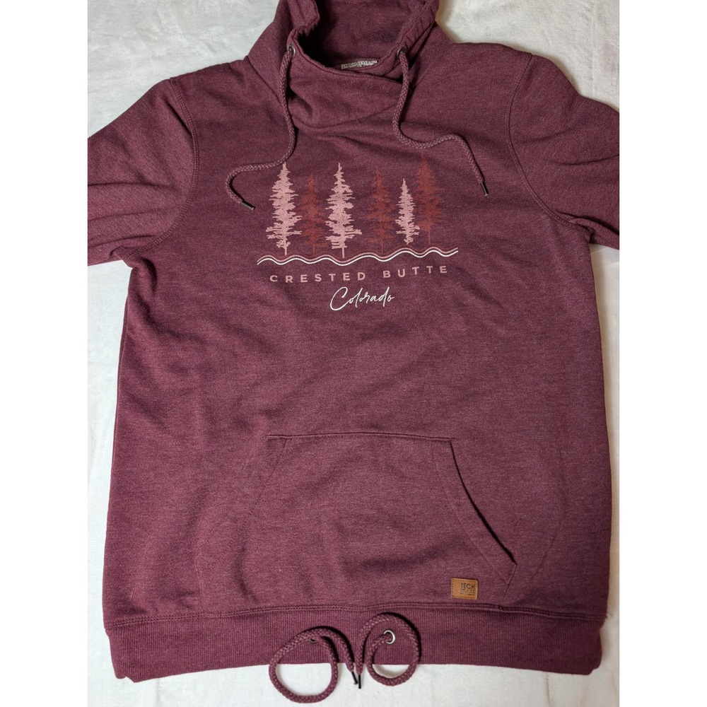 Tech Styles Crested Butte Colorado Cowl Neck Sweatshirt XL Burgundy Gorpcore